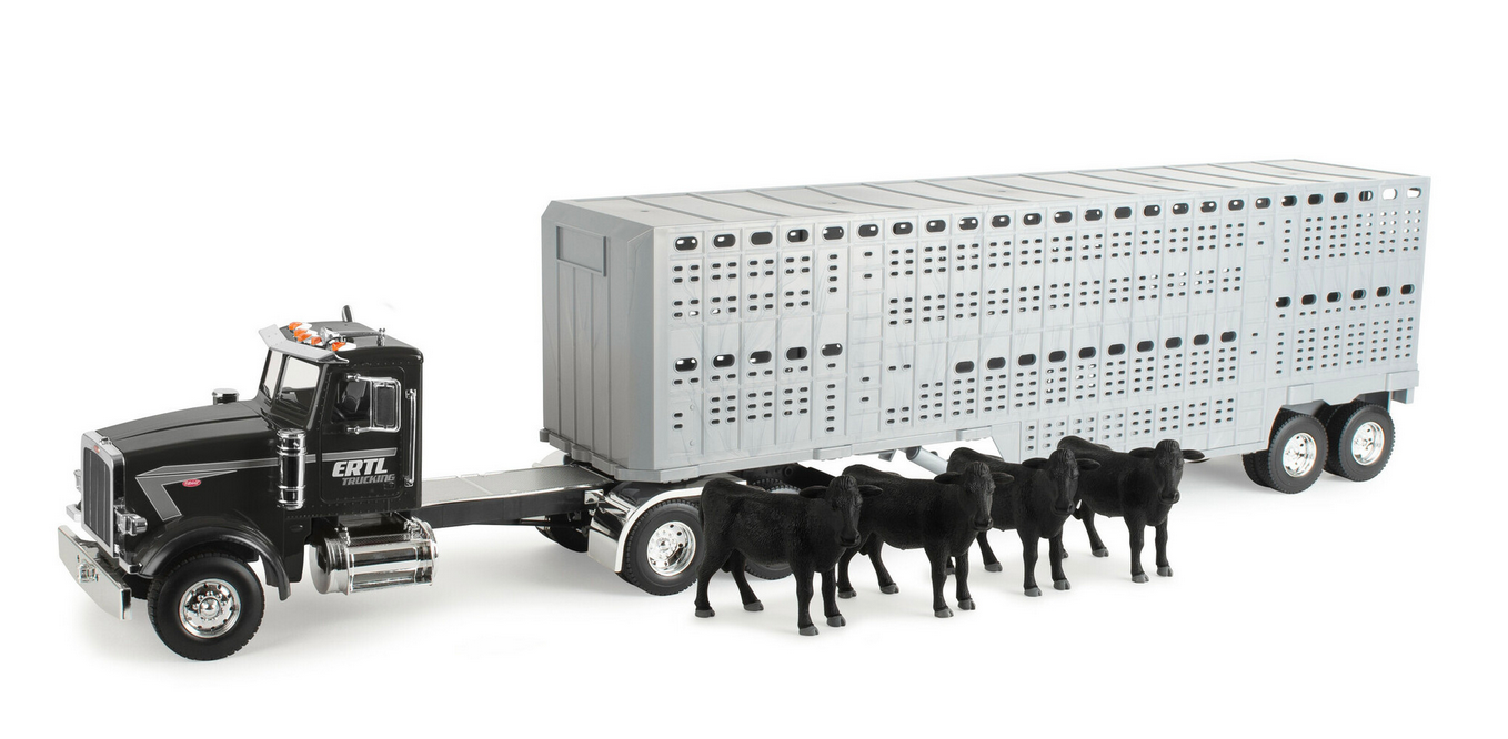 Semitruck with Livestock Trailer and Cows