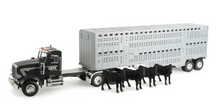 Semitruck with Livestock Trailer and Cows
