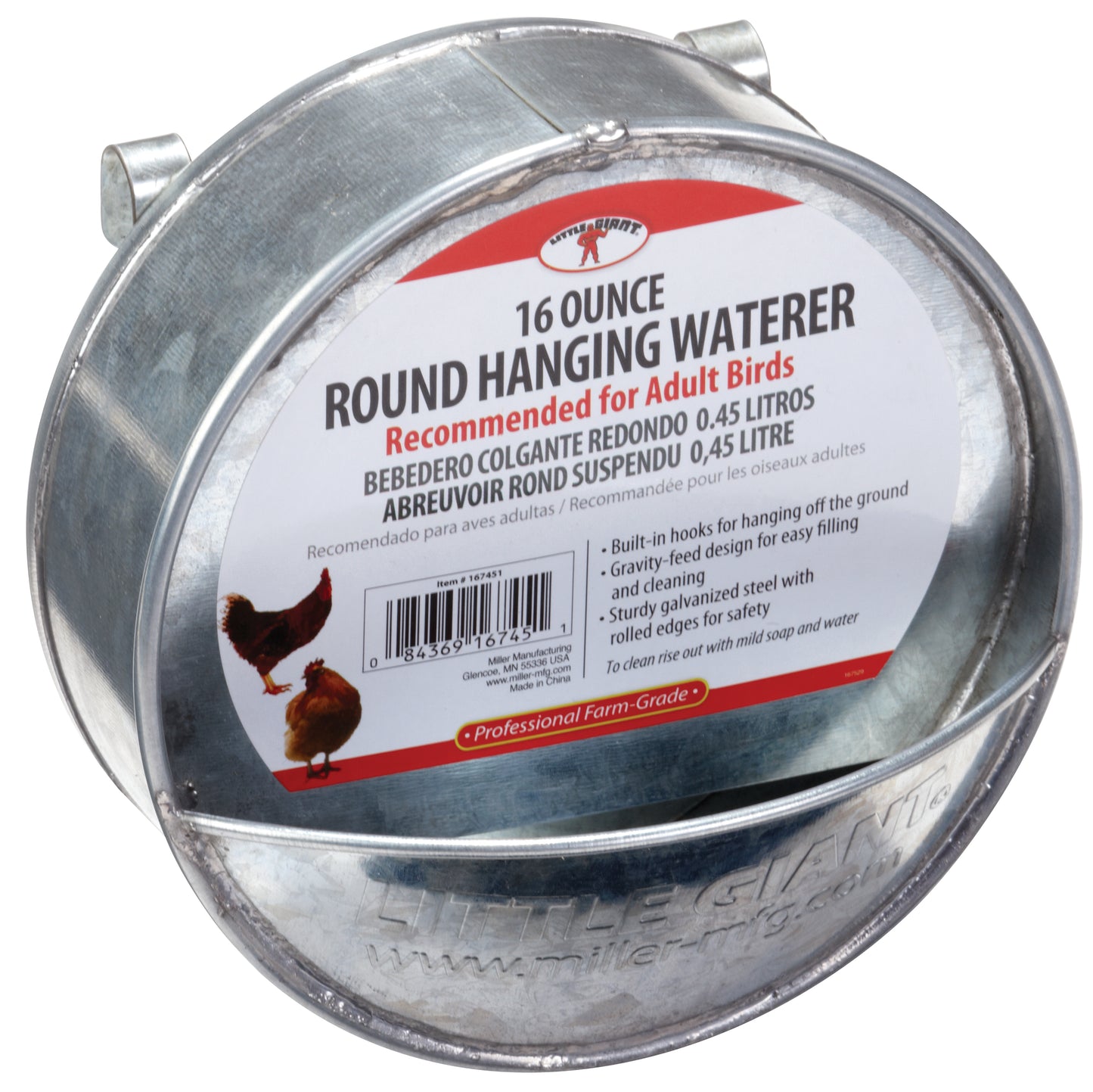 Round Galvanized Hookover Waterer - 16oz.